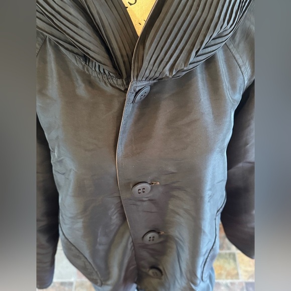 UBU Reversible Rain Coat Jacket Shimmer Brown Black Button Front Cowl Pleated - Picture 8 of 9